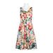 Tahari ASL V-Neck Sleeveless Pleated A-Line Concealed Zipper Back Functional Pockets Cotton Floral Print Dress-PAINTED GARDEN