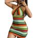 Listenwind Women's Halter Neck Sleeveless Y2K Knit Crochet Bodycon Party Mini Dress