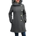 Celmia Women Winter Warm Woolen Jacket Hooded Pocket Outwear Parka Coats