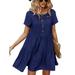 Avamo Women Summer Short Sleeve Casual Dresses Casual Loose Beach Swing Sundress Pleated Layer Dress Dark Blue XL(US 16-18)