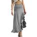 Doublju Women's Flowy Ruffle Asymmetrical Maxi Skirt (Plus Size Available)