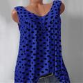 Jocestyle Sleeveless Polka Dot Vest Tops Casual Loose V-neck Women Tank (Blue 4XL)