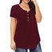 UKAP Women Plus Size Henley V Neck Button Up Tunic Tops Loose Fit Swing Tops Casual Short Sleeve Ruffle Blouse Shirts