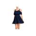 AQUA Womens Navy Cold Shoulder Polka Dot Sleeveless Off Shoulder Short Fit + Flare Evening Dress Size XS