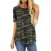 Womena's Round Neck Loose Printed Short Sleeve T-shirt Front Short Back Long Sweater