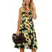 Sexy Dance Womens Floral Prints Tie Front Button Down Spaghetti Strap Midi Dress Cotton Summer Beach Sundress Holiday Party Casual Dresses