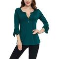 MISS MOLY Women Peasant Tops Henley Shirts Lace Inset 3/4 Bell Sleeve Button Decor Pleated Casual XS