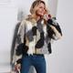 Fashion Women Autumn Winter Faux Fur Hooded Coat Color Block Open Front Fluffy Short Cardigan Outerwear Jacket Khaki