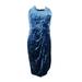JAX Womens Blue Slitted Velvet Sleeveless Sweetheart Neckline Below The Knee Sheath Evening Dress Size: 4