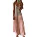 AngelBee Women Casual Slip Gradient Color Dress Deep V Neck Sundress (Gray Pink L)