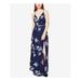 FAME AND PARTNERS Womens Navy Floral Spaghetti Strap V Neck Full-Length Wrap Dress Dress Size 2