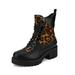 DREAM PAIRS Women's Chunky Heel Ankle Boots Lace Up Outdoor Platform Combat Boots STRONG-1 BLACK/LEOPARD Size 6.5