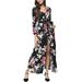 Women Boho Wrap Long Dress Casual Floral Printed Beach Sundress With Pockets Summer Dresses for Ladies Button Down Maxi Dress Split Flowy Cocktail Dress