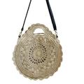 Round Straw Bag Hand-Woven All-Match Elegant Handbag Beach Bag Shoulder Bag Messenger Bag Handbag Totes Women'S Summer Handmade Fashionable Woven Flower Bag