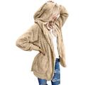 Women's Hooded Placket Jacket With Pocket Apricot Plus Size 2XL Winter Warm Women Hooded Jacket