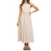 Listenwind SDD Women Straps Backless Maxi Dress Crew Neck Sleeveless Elastic Waist A-line Dress