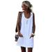 Women Round Neck Sleeveless Dress Cotton Plain Mini Dress with Pockets Button New Women'S Clothing