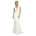 Womens White Fitted Short Sleeve Plunge Neckline Bridal Dress