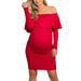 Maternity Dresses for Pregnant Women Photography Props Gown Ruffled Off Shoulder Casual Long Sleeve Strapless Midi Dresses