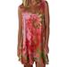 UKAP Womenâ€™s Tie Dye Short Dress Casual Loose Crew Neck Sleeveless Summer Tunic Dress Tank Long Top Beach Sundress Red L(US 10-12)