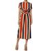 TheMogan Junior's Multi Color Stripe Knot Detail Ribbed Matte Jersey Midi Dress