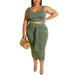 Sexy Dance Womens Plus Size Sleeveless Tanks Crop Top Bodycon Tie Skirts Set 2 Piece Midi Dress Outfits Summer Casual Lace Up Beach Suits