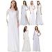 Ever-Pretty Womens Plus Size Elegant Deep V-neck Long Sleeves Split Maxi Homecoming Prom Dress 0739B White US16