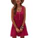 Swing Dress for Women Pleated High Waist Flared Dress Solid Color Cami Tank Dress Summer Beach Dress