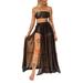 Women's Swimsuit Cover Ups Wrap Skirt High Waist Maxi Skirts Sheer Mesh Lace High Slit Skirts See-Through Beach Dress