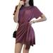 Oaktree-Women's O-Neck Asymmetrical Bodycon Dress Short Sleeve Solid Casual Lace Up Asymmetrical Dress