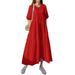 Women's Summer Puff Sleeve Dress Loose Casual Tiered Long Cotton Dress