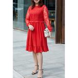 Junior Plus High Neck Ruffled Hem Dress