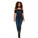 Cover Girl Women's Plus Size Denim Overalls Bib Strap Button Skinny Fit, Cop Blue, 20W