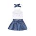 Calsunbaby Summer Baby Girl Lace White Vest Tops Denim Half-Dress Skirt Bow Headband Suit Outfits Set