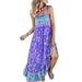 Women's Boho Floral Printed Spaghetti Strap Long Dress Plus Size