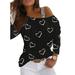 Women Heart Printed One Shoulder Long Sleeve Sequins Shirts