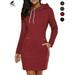 Sixtyshades Womens Winter Hoodie Dress Slim Fit Midi Sweatshirt Dress Casual Pullover Hooded Dress with Pocket (XL, Red)