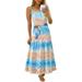 Casual Tie Dye Printed Striped Long Dress for Women Spaghetti Strap Maxi Dress Ladies Boho Dresses