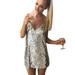 Young Women's Deep V Neck Silver Sequence Backless Sexy Strap Mini Dress