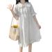 ZANZEA Women Holiday V-Neck Casual Dress Ruffled Hem Plain Daily Midi Sundress