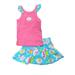 Carters Infant Girls Pink & Blue Fish Baby Outfit Shirt & Ruffled Skirt Set