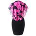 Follure Fashion Womens Casual Plus Size Rose Print Chiffon O-Neck Ruffles Mini Dress