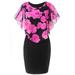 Fashion Womens Casual Plus Size Rose Print Chiffon O-Neck Ruffles Mini Dress