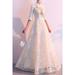 Junior High Neck Elbow Sleeve Embroidered Lace Party Dress