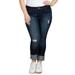 Royalty by YMI Women's Plus Size Destructed Wide Cuff Crop Jean