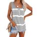 Women Sleeveless Stripe T-shirt Summer Casual Button U Neck Tank Tops Sleeveless T-shirt Blouse Cami Vest