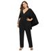 Meterk Fashion Women Plus Size Jumpsuit Plunge V Neck Batwing Sleeve Back Long Pants Playsuit Rompers Black/Burgundy/ Royal Blue