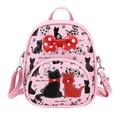 Chinatera Cute Cartoon Cat Print Kids Backpack PU Leather Bowknot Schoolbag (Pink)