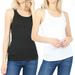 Women & Plus Solid Ribbed Knit Stretch Workout Racerback Tank Top (2PK: BLACK/WHITE, Small)