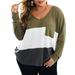 Women Fashion Patchwork Sweater Femme Plus Size V-neck Pocket Sweaters Autumn Winter Long Sleeve Knitted Pullovers Tops